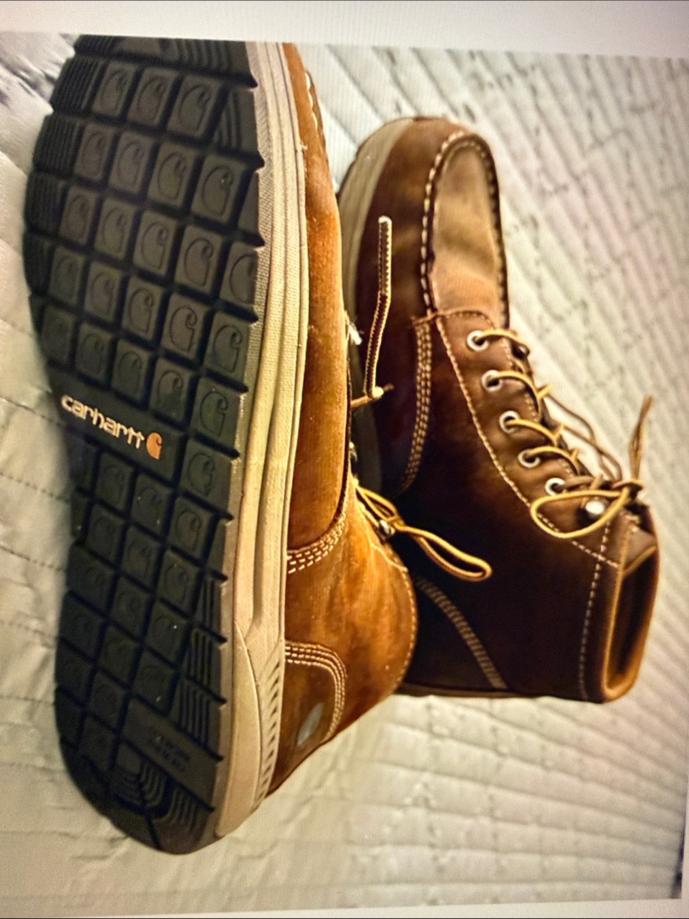 Carhartt Brown Leather Lace-Up Work Boots with Treaded Sole